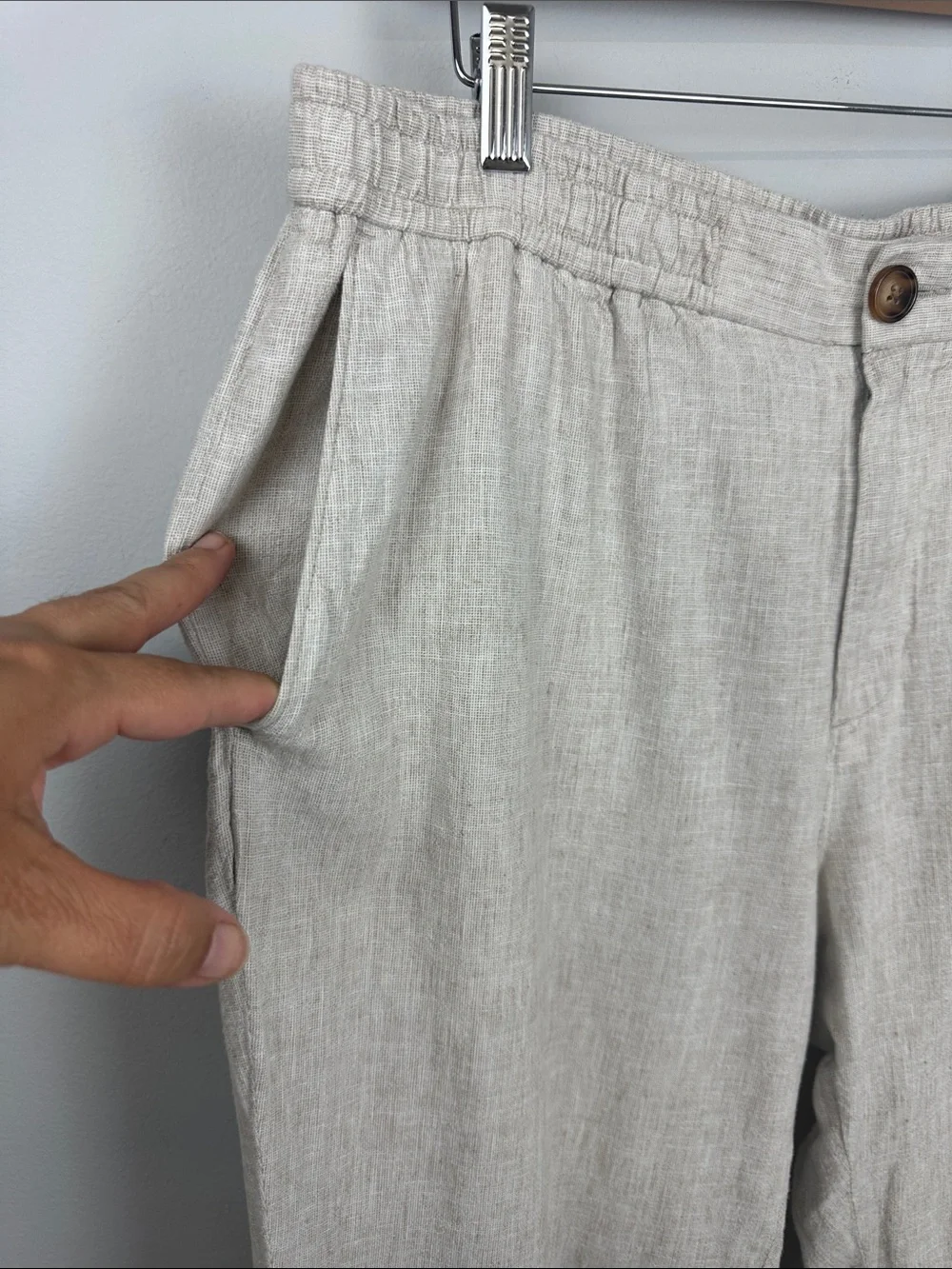 14th & Union Elastic Waist Linen Blend Trim Fit Pants Sz L